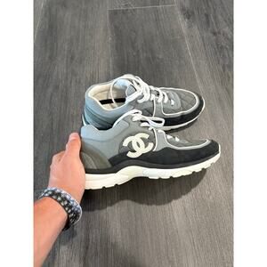 Chanel 2023 Fabric and Suede Calfskin Quilted Gray Trainer Sneakers Size 38(8)